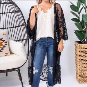 Dizzy Gal Black Boho Western Lace Kimono Duster 1x